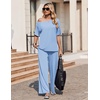 image:imageEkouaer Lounge Sets for Women Off ShoulderRight Short Sleeve Tops and Long Pants 2 Piece Set Summer Soft Matching OutfitClear Blue