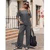 image:imageEkouaer Lounge Sets for Women Off ShoulderRight Short Sleeve Tops and Long Pants 2 Piece Set Summer Soft Matching OutfitDark Gray