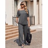 image:imageEkouaer Lounge Sets for Women Off ShoulderRight Short Sleeve Tops and Long Pants 2 Piece Set Summer Soft Matching OutfitDark Gray