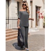 image:imageEkouaer Lounge Sets for Women Off ShoulderRight Short Sleeve Tops and Long Pants 2 Piece Set Summer Soft Matching OutfitDark Gray