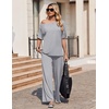 image:imageEkouaer Lounge Sets for Women Off ShoulderRight Short Sleeve Tops and Long Pants 2 Piece Set Summer Soft Matching OutfitLight Gray