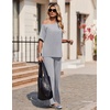 image:imageEkouaer Lounge Sets for Women Off ShoulderRight Short Sleeve Tops and Long Pants 2 Piece Set Summer Soft Matching OutfitLight Gray