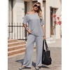 image:imageEkouaer Lounge Sets for Women Off ShoulderRight Short Sleeve Tops and Long Pants 2 Piece Set Summer Soft Matching OutfitLight Gray