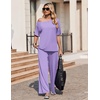 image:imageEkouaer Lounge Sets for Women Off ShoulderRight Short Sleeve Tops and Long Pants 2 Piece Set Summer Soft Matching OutfitLilac