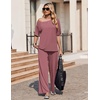 image:imageEkouaer Lounge Sets for Women Off ShoulderRight Short Sleeve Tops and Long Pants 2 Piece Set Summer Soft Matching OutfitOld Rose