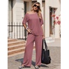 image:imageEkouaer Lounge Sets for Women Off ShoulderRight Short Sleeve Tops and Long Pants 2 Piece Set Summer Soft Matching OutfitOld Rose