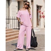 image:imageEkouaer Lounge Sets for Women Off ShoulderRight Short Sleeve Tops and Long Pants 2 Piece Set Summer Soft Matching OutfitPink