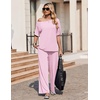 image:imageEkouaer Lounge Sets for Women Off ShoulderRight Short Sleeve Tops and Long Pants 2 Piece Set Summer Soft Matching OutfitPink
