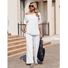image:imageEkouaer Lounge Sets for Women Off ShoulderRight Short Sleeve Tops and Long Pants 2 Piece Set Summer Soft Matching OutfitWhitethin