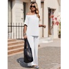 image:imageEkouaer Lounge Sets for Women Off ShoulderRight Short Sleeve Tops and Long Pants 2 Piece Set Summer Soft Matching OutfitWhitethin