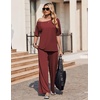 image:imageEkouaer Lounge Sets for Women Off ShoulderRight Short Sleeve Tops and Long Pants 2 Piece Set Summer Soft Matching OutfitWine Red