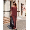 image:imageEkouaer Lounge Sets for Women Off ShoulderRight Short Sleeve Tops and Long Pants 2 Piece Set Summer Soft Matching OutfitWine Red