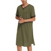 image:imageEkouaer Mens Nightshirt Nightwear Comfy BigampTall Short Sleeve Henley Sleep ShirtArmy Green