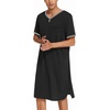 image:imageEkouaer Mens Nightshirt Nightwear Comfy BigampTall Short Sleeve Henley Sleep ShirtBlack