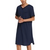 image:imageEkouaer Mens Nightshirt Nightwear Comfy BigampTall Short Sleeve Henley Sleep ShirtNavy Blue