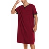 image:imageEkouaer Mens Nightshirt Nightwear Comfy BigampTall Short Sleeve Henley Sleep ShirtWine Red
