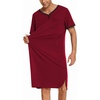 image:imageEkouaer Mens Nightshirt Nightwear Comfy BigampTall Short Sleeve Henley Sleep ShirtWine Red