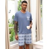 image:imageEkouaer Mens Pajamas Set Soft Lounge Set V Neck Sleep Nightwear Short Sleeve Pjs with Pocket SXXL01 Light Blue Plaid