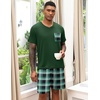 image:imageEkouaer Mens Pajamas Set Soft Lounge Set V Neck Sleep Nightwear Short Sleeve Pjs with Pocket SXXL02 Green Plaid