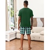 image:imageEkouaer Mens Pajamas Set Soft Lounge Set V Neck Sleep Nightwear Short Sleeve Pjs with Pocket SXXL02 Green Plaid