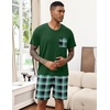 image:imageEkouaer Mens Pajamas Set Soft Lounge Set V Neck Sleep Nightwear Short Sleeve Pjs with Pocket SXXL02 Green Plaid