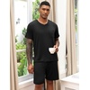 image:imageEkouaer Mens Pajamas Set Soft Lounge Set V Neck Sleep Nightwear Short Sleeve Pjs with Pocket SXXLBlack