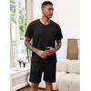 image:imageEkouaer Mens Pajamas Set Soft Lounge Set V Neck Sleep Nightwear Short Sleeve Pjs with Pocket SXXLBlack