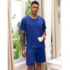 image:imageEkouaer Mens Pajamas Set Soft Lounge Set V Neck Sleep Nightwear Short Sleeve Pjs with Pocket SXXLDeep Blue