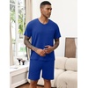 image:imageEkouaer Mens Pajamas Set Soft Lounge Set V Neck Sleep Nightwear Short Sleeve Pjs with Pocket SXXLDeep Blue