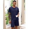 image:imageEkouaer Mens Pajamas Set Soft Lounge Set V Neck Sleep Nightwear Short Sleeve Pjs with Pocket SXXLNavy Blue