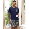 image:imageEkouaer Mens Pajamas Set Soft Lounge Set V Neck Sleep Nightwear Short Sleeve Pjs with Pocket SXXLNavy Blue Floral