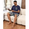 image:imageEkouaer Mens Pajamas Set Soft Lounge Set V Neck Sleep Nightwear Short Sleeve Pjs with Pocket SXXLNavy Blue Floral