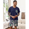 image:imageEkouaer Mens Pajamas Set Soft Lounge Set V Neck Sleep Nightwear Short Sleeve Pjs with Pocket SXXLNavy Blue Floral