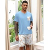 image:imageEkouaer Mens Pajamas Set Soft Lounge Set V Neck Sleep Nightwear Short Sleeve Pjs with Pocket SXXLPalm Tree Floral
