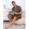 image:imageEkouaer Mens Pajamas Set Summer Short Sleeve Button Up Pjs 2 Piece Sleepwear with Pockets SXXXLBrown