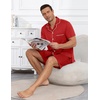 image:imageEkouaer Mens Pajamas Set Summer Short Sleeve Button Up Pjs 2 Piece Sleepwear with Pockets SXXXLRed