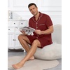 image:imageEkouaer Mens Pajamas Set Summer Short Sleeve Button Up Pjs 2 Piece Sleepwear with Pockets SXXXLWine Red