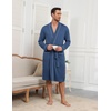 image:imageEkouaer Mens Robes Lightweight Knit Bathrobe Long Sleeve Kimono Robe V Neck Spa Knee Length Sleepwear with Pockets SXXLOcean Blue