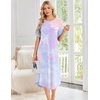 image:imageEkouaer Nightgowns for Women Bamboo Viscose House Dress Long Night Gowns Short Sleeve Sleepdress Soft Sleepwear S4XLBlue  Purple Tie Dye