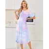 image:imageEkouaer Nightgowns for Women Bamboo Viscose House Dress Long Night Gowns Short Sleeve Sleepdress Soft Sleepwear S4XLBlue  Purple Tie Dye