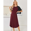 image:imageEkouaer Nightgowns for Women Bamboo Viscose House Dress Long Night Gowns Short Sleeve Sleepdress Soft Sleepwear S4XLRed