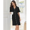 image:imageEkouaer Nightgowns for Women Button Down Sleep Shirts Short Sleeve Night Shirts V Neck Sleepwear Boyfriend Pajama DressBlack