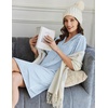 image:imageEkouaer Nightgowns for Women Button Down Sleep Shirts Short Sleeve Night Shirts V Neck Sleepwear Boyfriend Pajama DressBlue Stripe