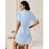 image:imageEkouaer Nightgowns for Women Button Down Sleep Shirts Short Sleeve Night Shirts V Neck Sleepwear Boyfriend Pajama DressBlue Stripe