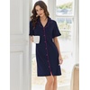 image:imageEkouaer Nightgowns for Women Button Down Sleep Shirts Short Sleeve Night Shirts V Neck Sleepwear Boyfriend Pajama DressNavy Blue