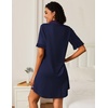 image:imageEkouaer Nightgowns for Women Button Down Sleep Shirts Short Sleeve Night Shirts V Neck Sleepwear Boyfriend Pajama DressNavy Blue