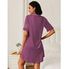 image:imageEkouaer Nightgowns for Women Button Down Sleep Shirts Short Sleeve Night Shirts V Neck Sleepwear Boyfriend Pajama DressPurple