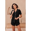 image:imageEkouaer Pajamas for Women Set Button Up Sleepwear 2 Piece Pjs Lounge Set Short Sleeve NightwearBlack