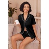 image:imageEkouaer Pajamas for Women Set Button Up Sleepwear 2 Piece Pjs Lounge Set Short Sleeve NightwearBlack