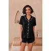 image:imageEkouaer Pajamas for Women Set Button Up Sleepwear 2 Piece Pjs Lounge Set Short Sleeve NightwearBlack
